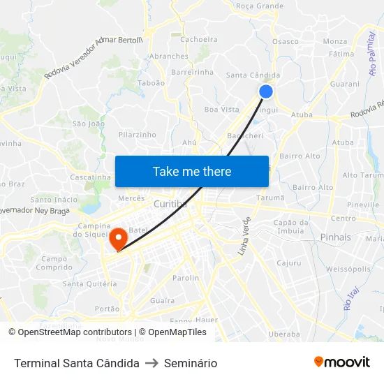 Terminal Santa Cândida to Seminário map