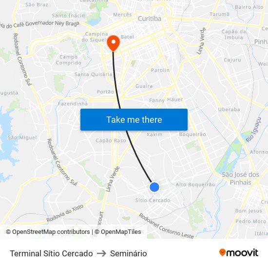 Terminal Sítio Cercado to Seminário map