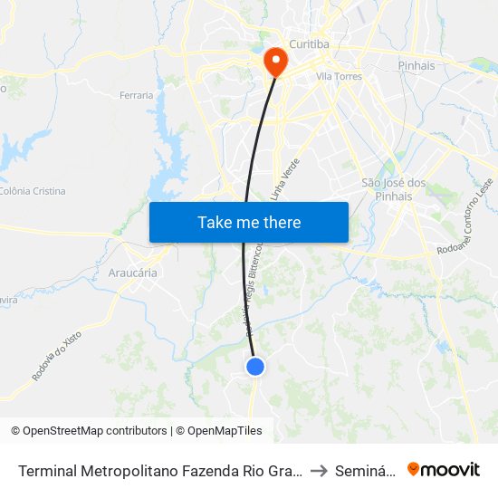 Terminal Metropolitano Fazenda Rio Grande to Seminário map