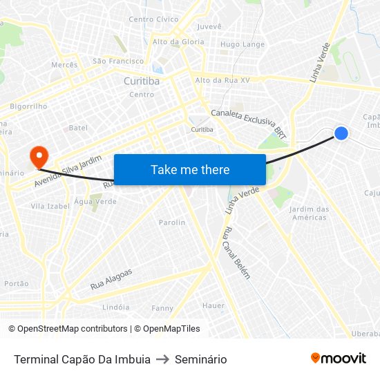 Terminal Capão Da Imbuia to Seminário map