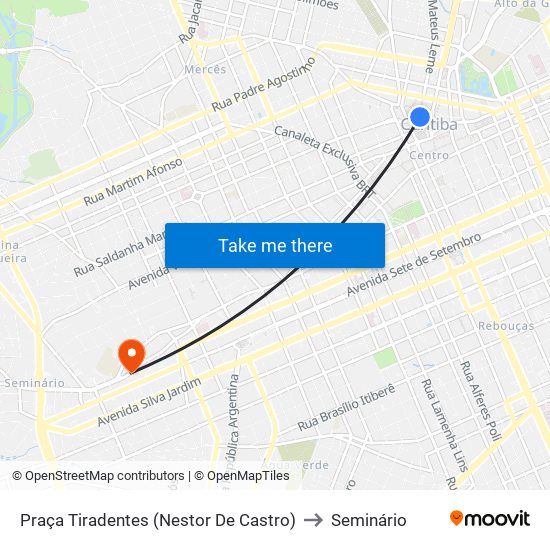 Praça Tiradentes (Nestor De Castro) to Seminário map