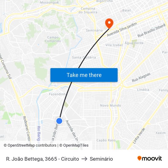 R. João Bettega, 3665 - Circuito to Seminário map