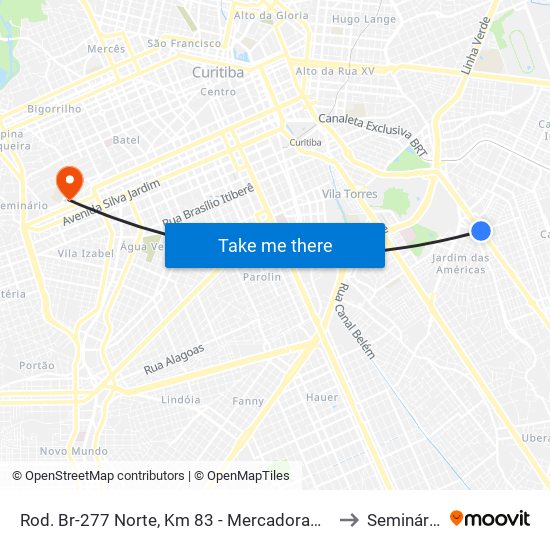 Rod. Br-277 Norte, Km 83 - Mercadorama to Seminário map