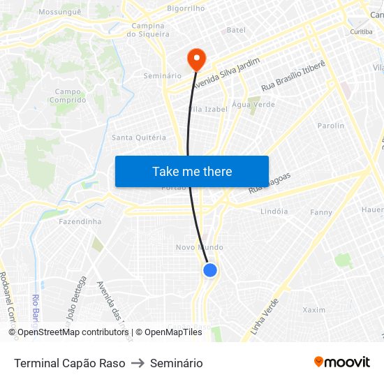 Terminal Capão Raso to Seminário map