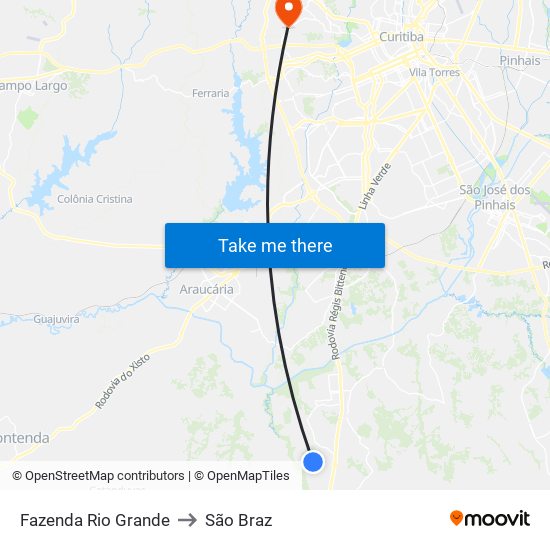 Fazenda Rio Grande to São Braz map