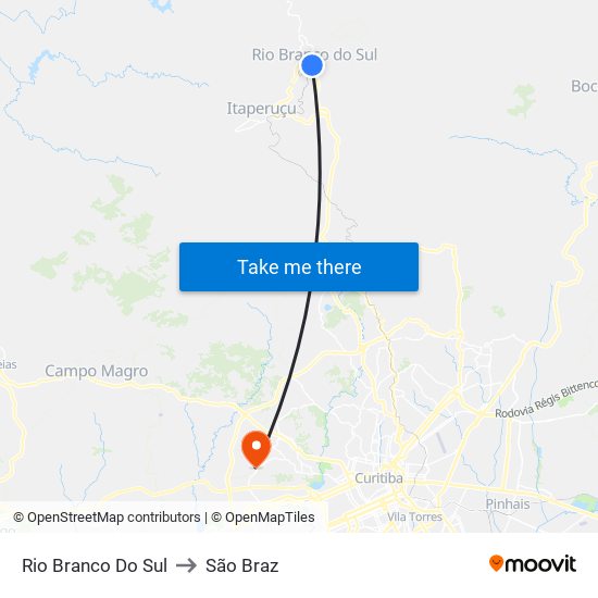 Rio Branco Do Sul to São Braz map