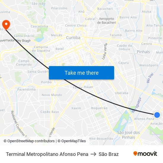 Terminal Metropolitano Afonso Pena to São Braz map