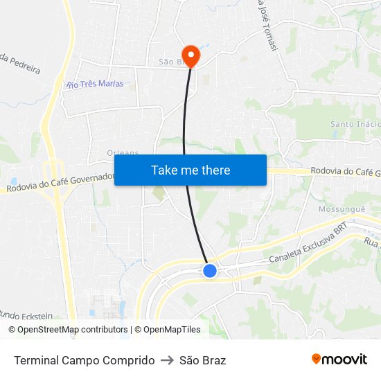 Terminal Campo Comprido to São Braz map