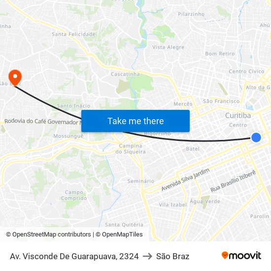 Av. Visconde De Guarapuava, 2324 to São Braz map