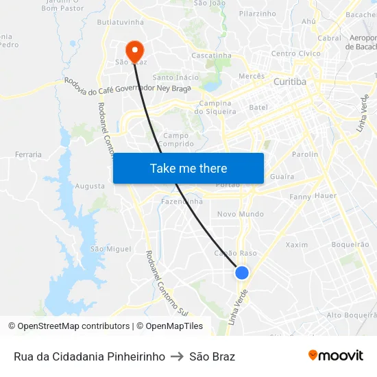 Rua da Cidadania Pinheirinho to São Braz map
