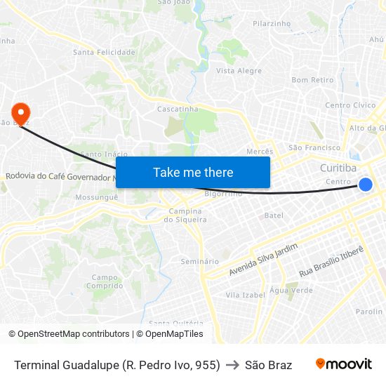 Terminal Guadalupe (R. Pedro Ivo, 955) to São Braz map