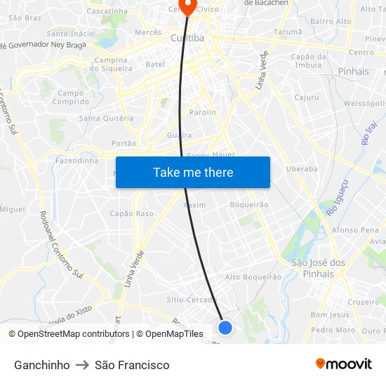 Ganchinho to São Francisco map