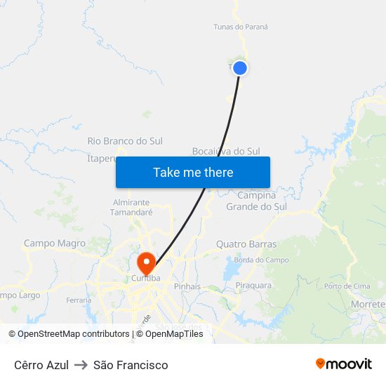 Cêrro Azul to São Francisco map
