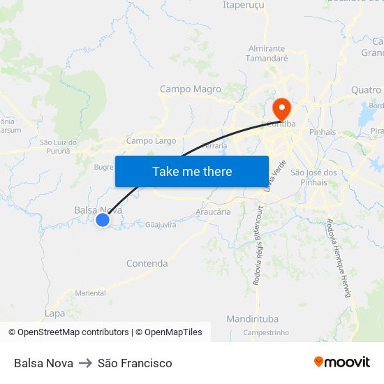 Balsa Nova to São Francisco map