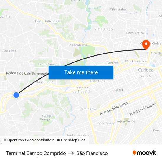 Terminal Campo Comprido to São Francisco map