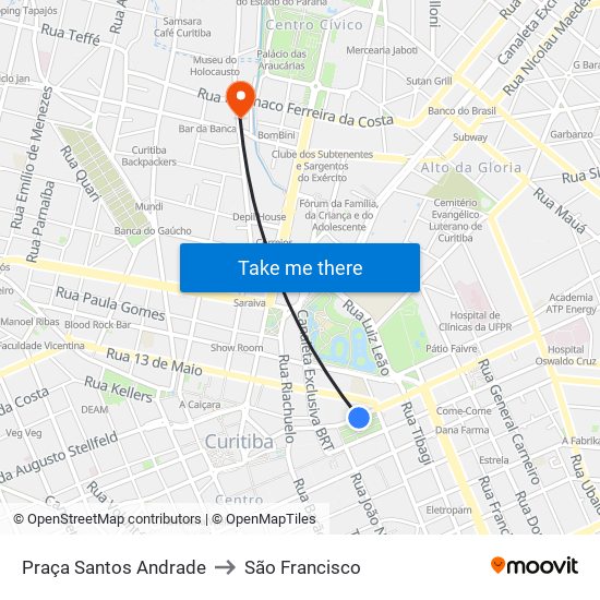 Praça Santos Andrade to São Francisco map