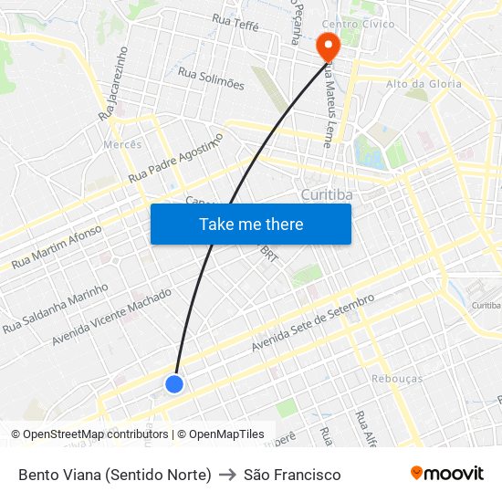 Bento Viana (Sentido Norte) to São Francisco map