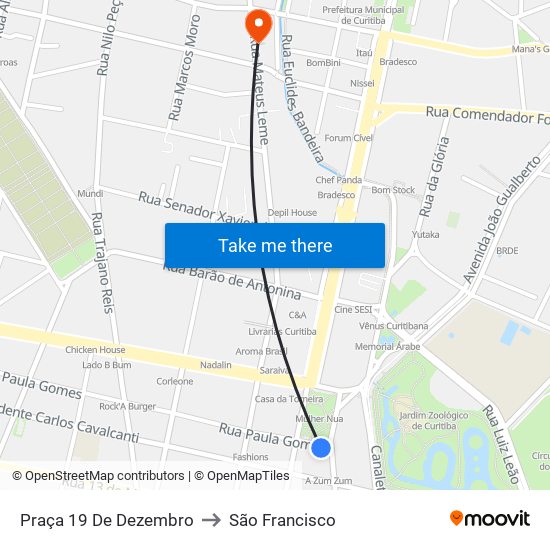Praça 19 De Dezembro to São Francisco map