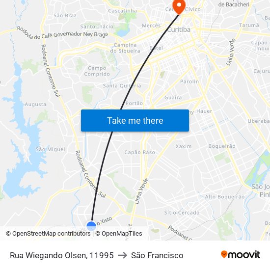 Rua Wiegando Olsen, 11995 to São Francisco map