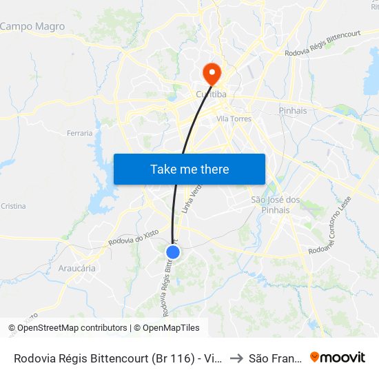 Rodovia Régis Bittencourt (Br 116) - Viaduto Pompéia to São Francisco map