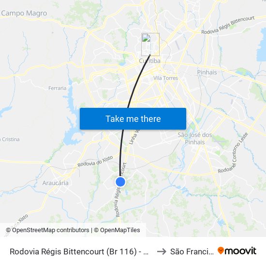 Rodovia Régis Bittencourt (Br 116) - Passarela to São Francisco map
