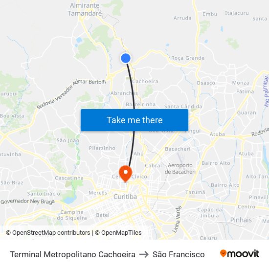 Terminal Metropolitano Cachoeira to São Francisco map