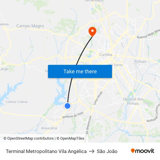 Terminal Metropolitano Vila Angélica to São João map
