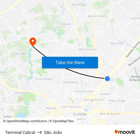 Terminal Cabral to São João map