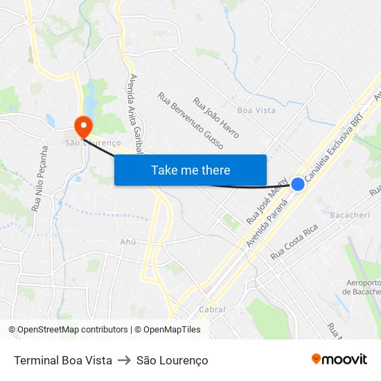 Terminal Boa Vista to São Lourenço map