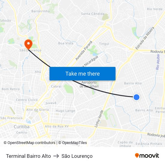 Terminal Bairro Alto to São Lourenço map