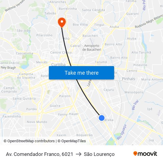 Av. Comendador Franco, 6021 to São Lourenço map