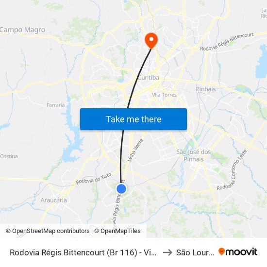 Rodovia Régis Bittencourt (Br 116) - Viaduto Pompéia to São Lourenço map