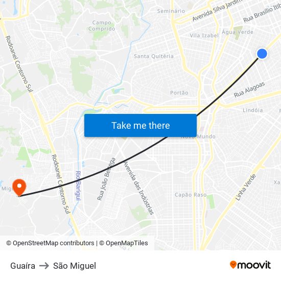 Guaíra to São Miguel map