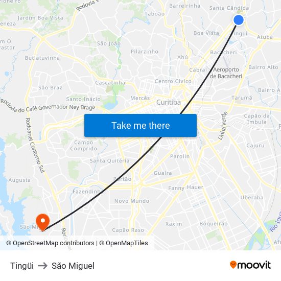 Tingüi to São Miguel map