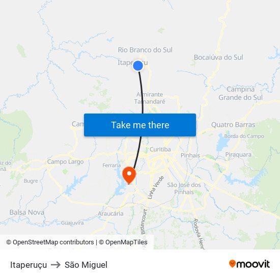 Itaperuçu to São Miguel map
