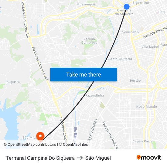 Terminal Campina Do Siqueira to São Miguel map