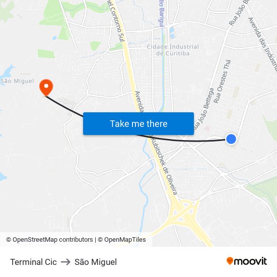 Terminal Cic to São Miguel map