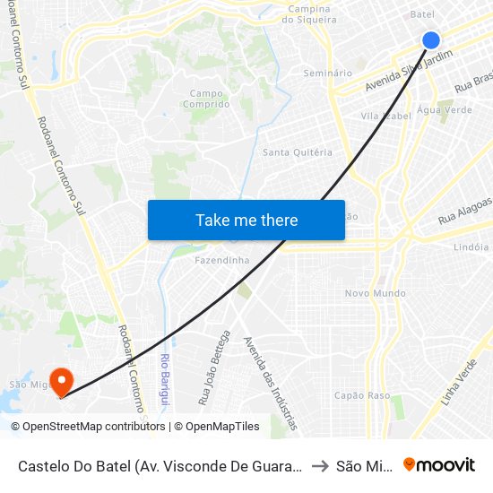Castelo Do Batel (Av. Visconde De Guarapuava, 4610) to São Miguel map