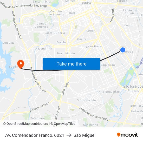 Av. Comendador Franco, 6021 to São Miguel map