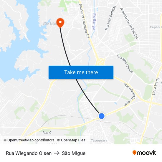 Rua Wiegando Olsen to São Miguel map
