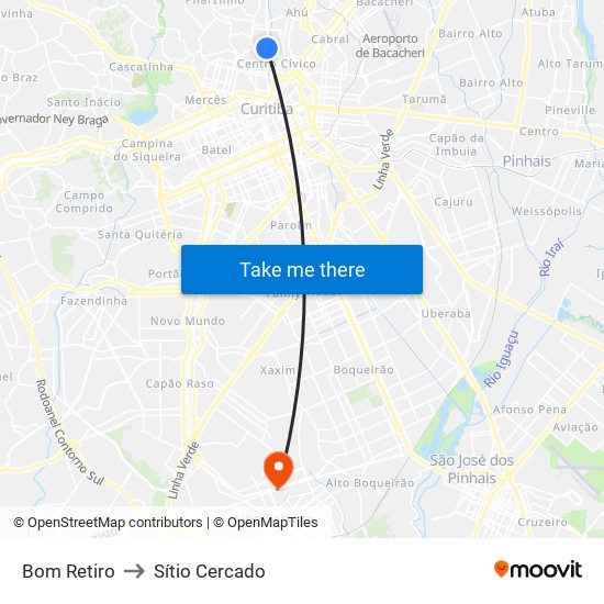 Bom Retiro to Sítio Cercado map