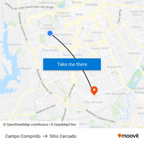 Campo Comprido to Sítio Cercado map