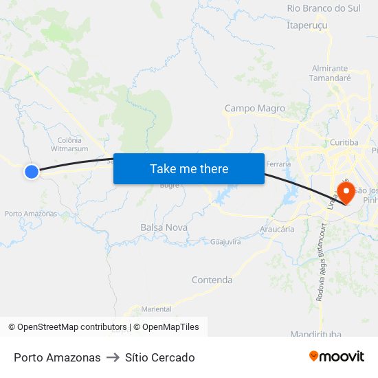 Porto Amazonas to Sítio Cercado map