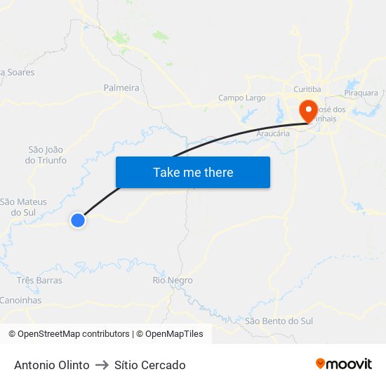 Antonio Olinto to Sítio Cercado map