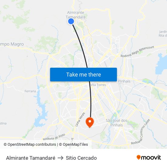 Almirante Tamandaré to Sítio Cercado map
