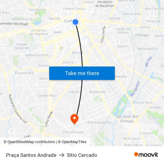 Praça Santos Andrade to Sítio Cercado map