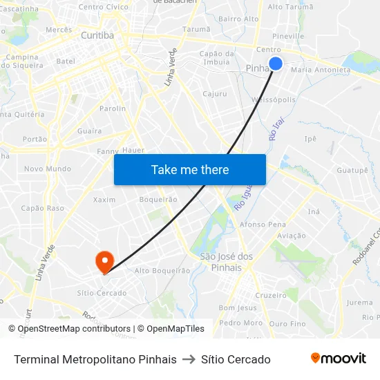 Terminal Metropolitano Pinhais to Sítio Cercado map
