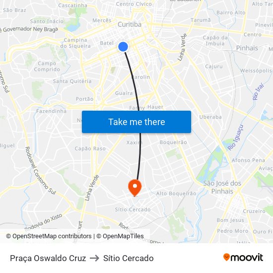 Praça Oswaldo Cruz to Sítio Cercado map