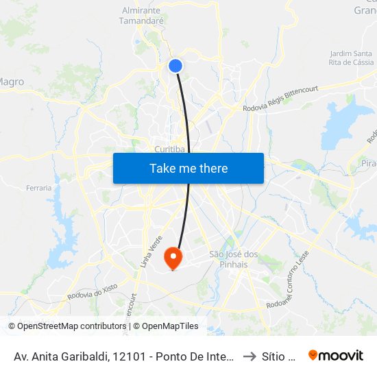 Av. Anita Garibaldi, 12101 - Ponto De Integração Temporal (Desembarque) to Sítio Cercado map