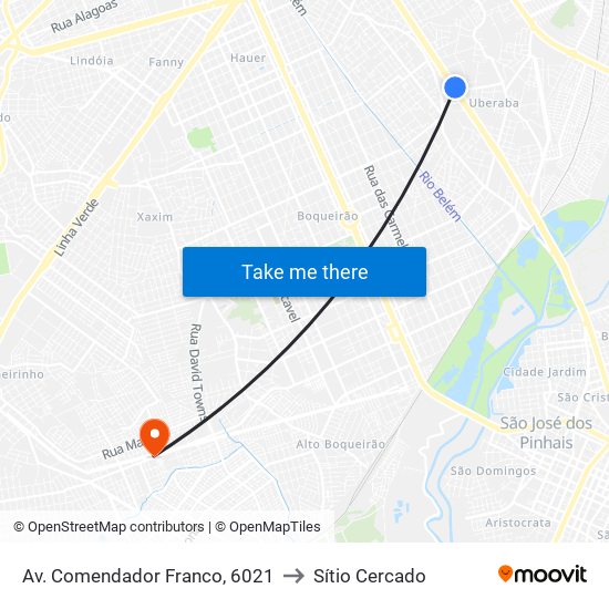 Av. Comendador Franco, 6021 to Sítio Cercado map